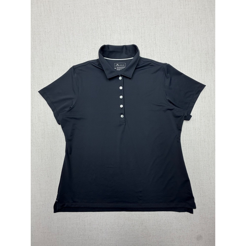 Peter Millar Womens XL Black Performance Golf Polo Shirt UPF 50+ Short Sleeve